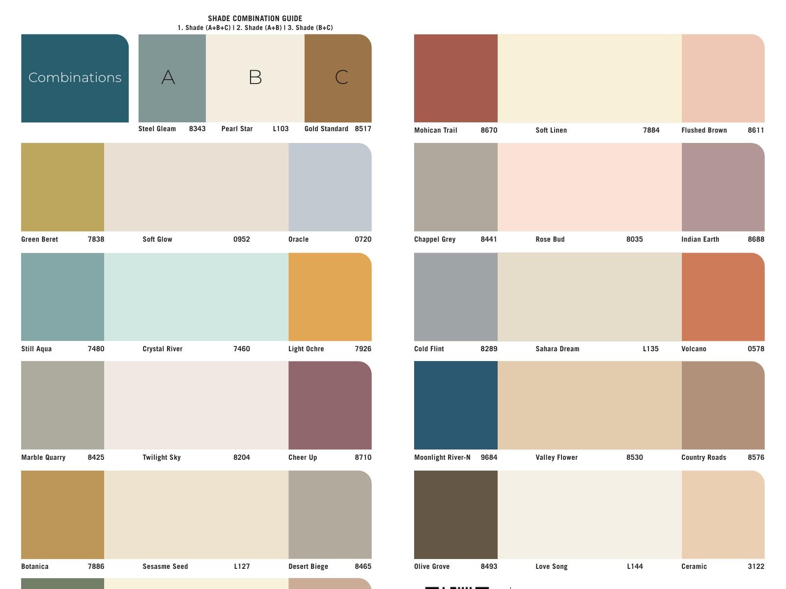 Original Apex Ultima shade card: Shade combination guide, including shade names and codes