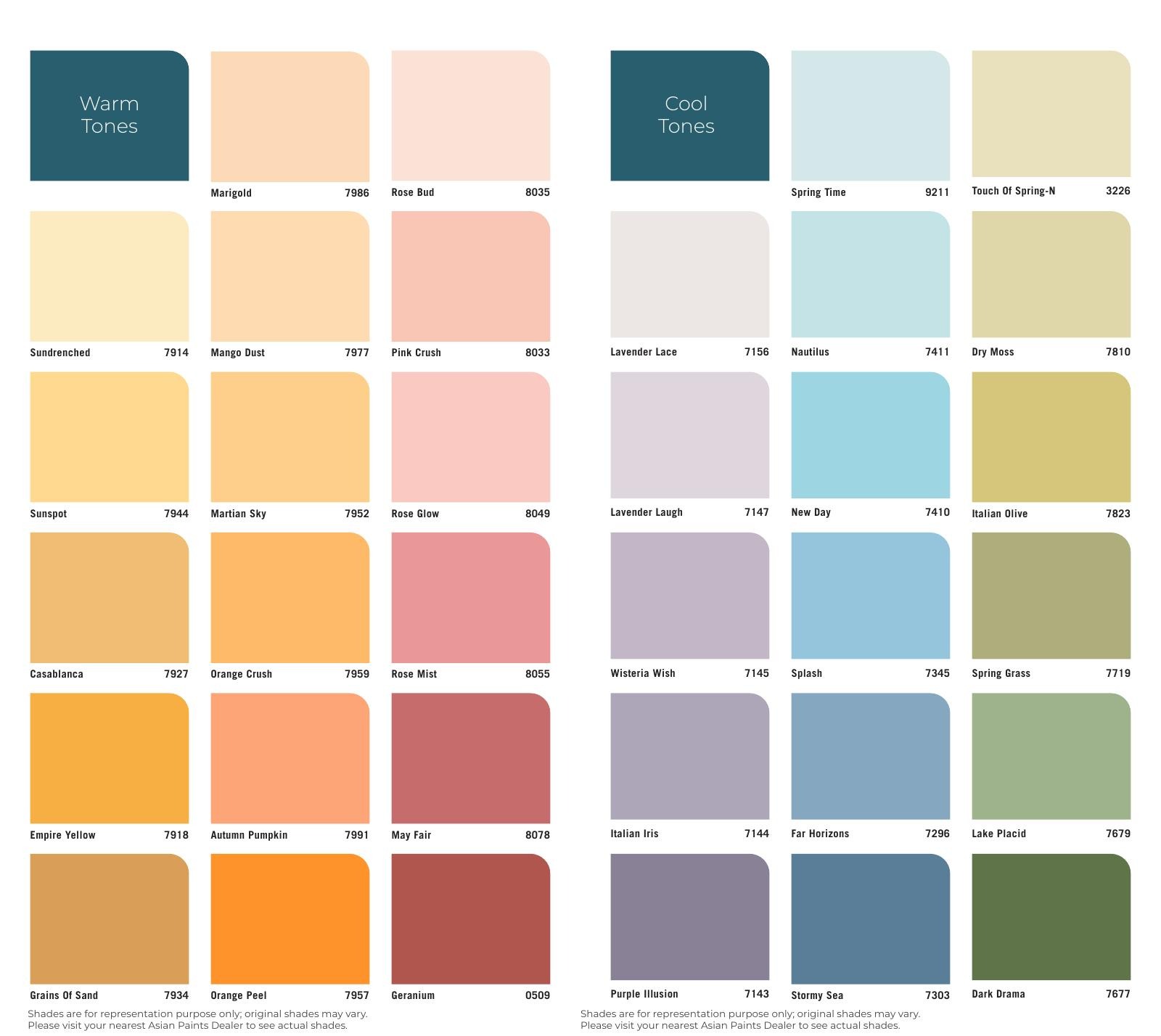 Original Apex Ultima shade card: Warm & cool tones, including shade names and codes