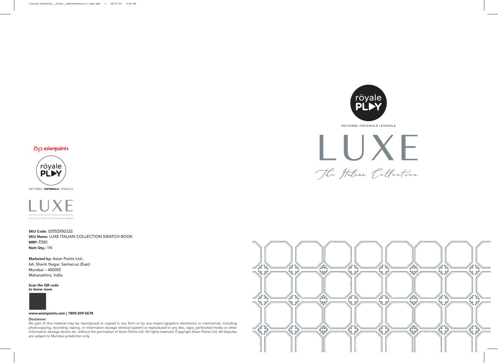 Royale Play LUXE – The Italian Collection original catalogue cover