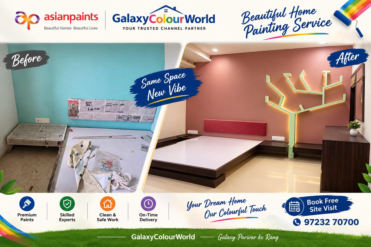Same space, new vibe — a bedroom transformed by the Beautiful Homes Painting Service from Galaxy Colour World