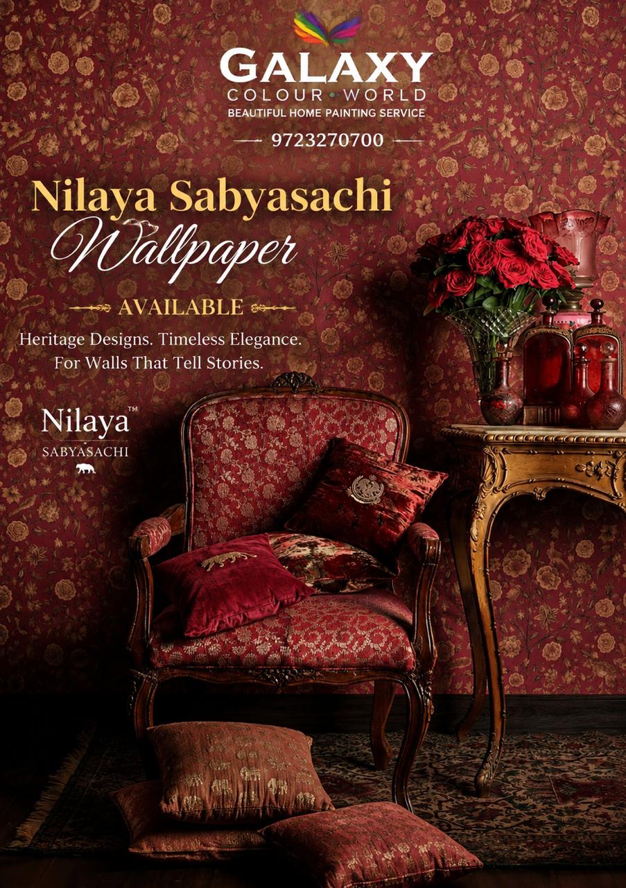 Nilaya Sabyasachi wallpaper collection — heritage red floral design