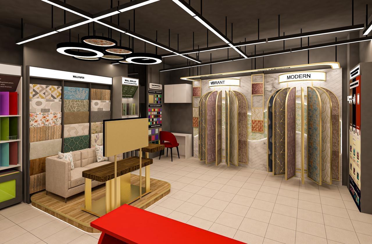 Galaxy Colour World showroom — wallpaper and fan-deck displays