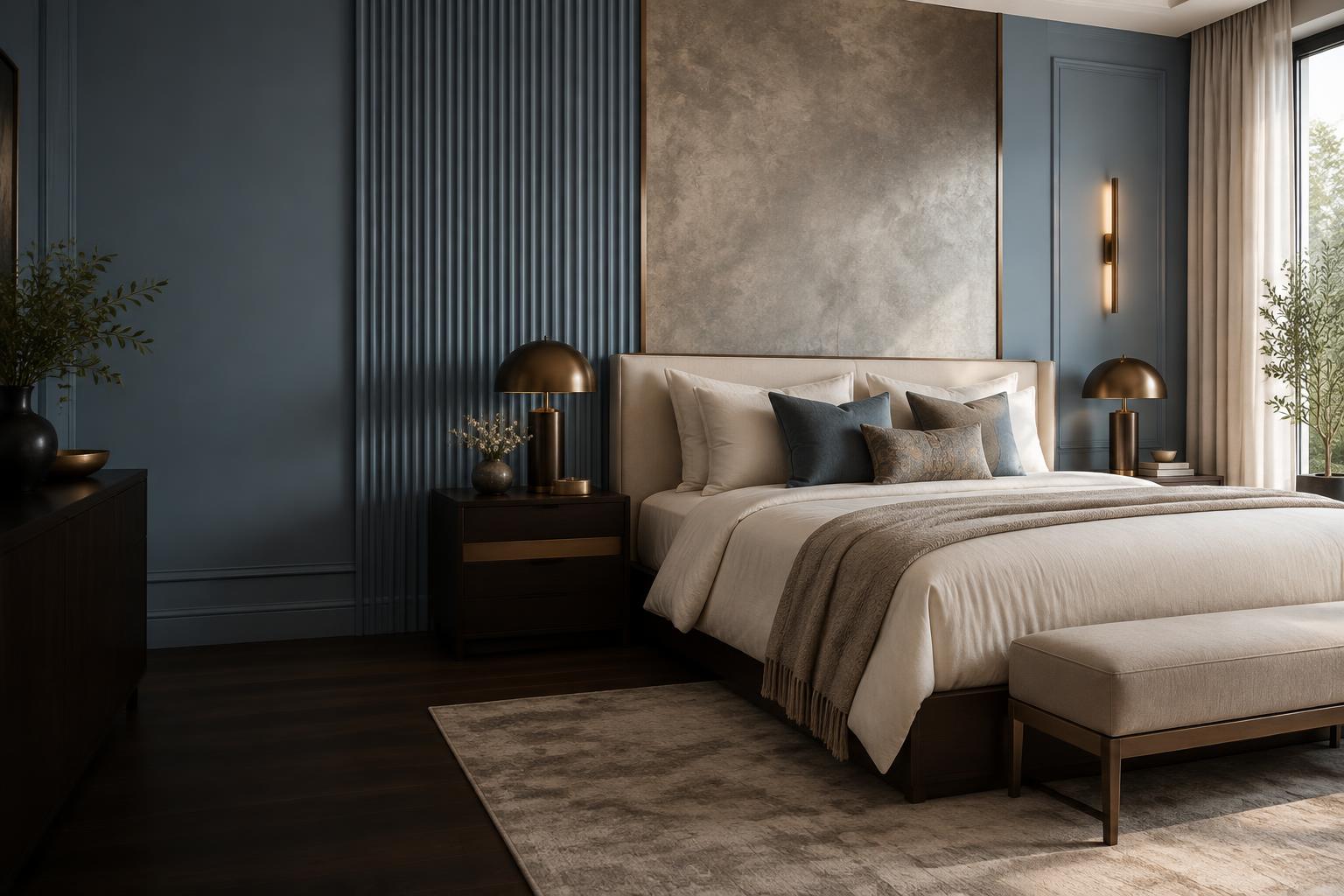 Refined bedroom with layered decorative wall finishes